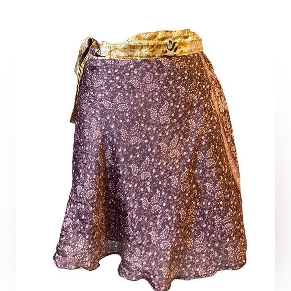 Kariza Designs Gold Purple Silk Reversible Wrap Skirt - Picture 8 of 16